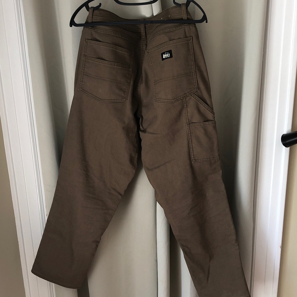 Men's REI Double Knee Canvas Work Pants in Brown - Sturdy Utility Style - Picture 8 of 12